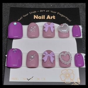 Purple Handmade Hard Gel Press on Nail Set